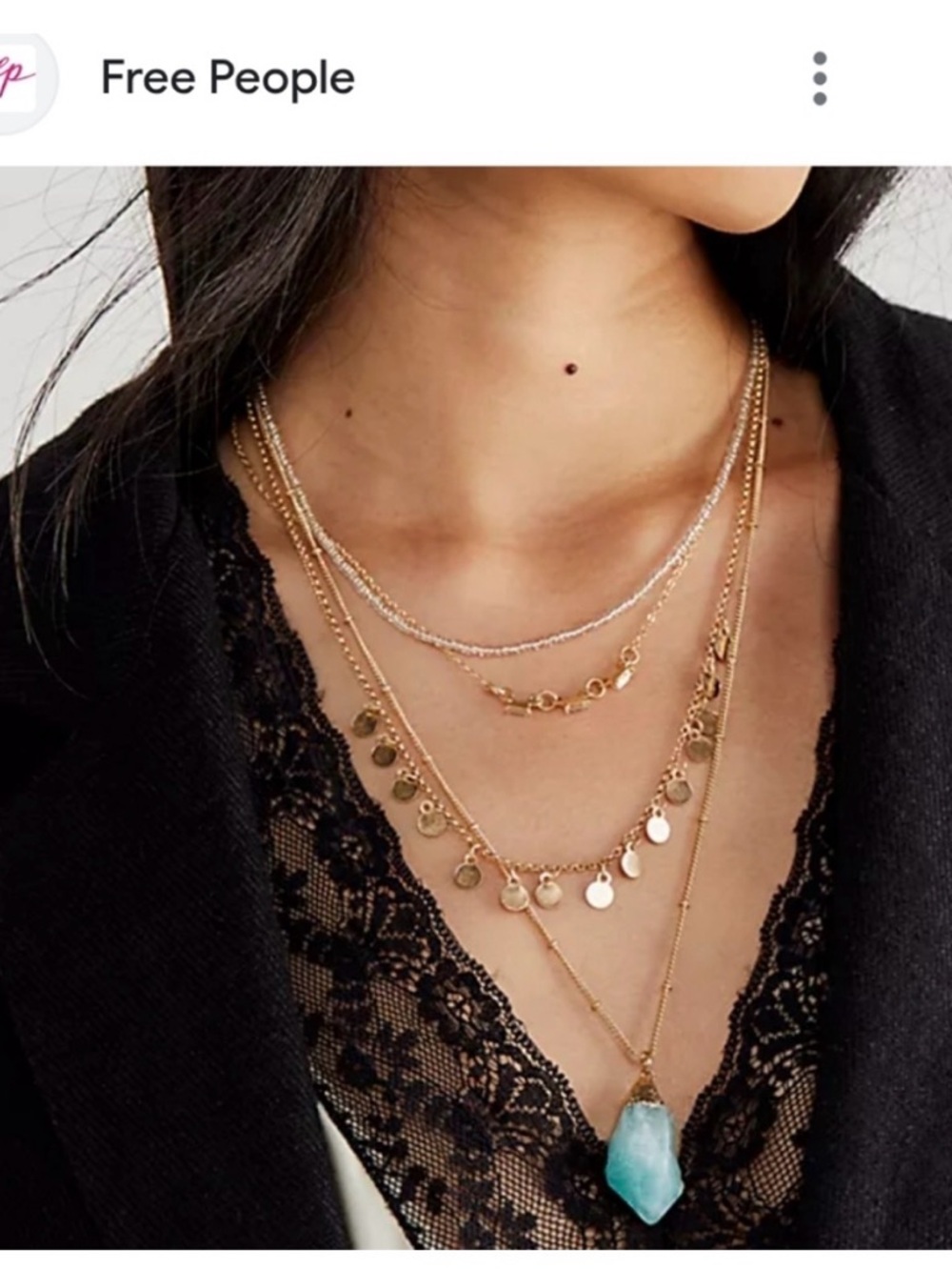 Free People Gold Layered Coin Necklaces with Blue-Green Pendant